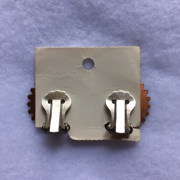 Vintage Solid Copper Earrings Clip On Round Sun - Picture 2 of 9